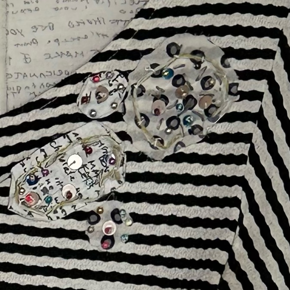 Jack & Jinger Mixed Media Popover Top Black & Off White Art To Wear Boho Sz M - Picture 7 of 10